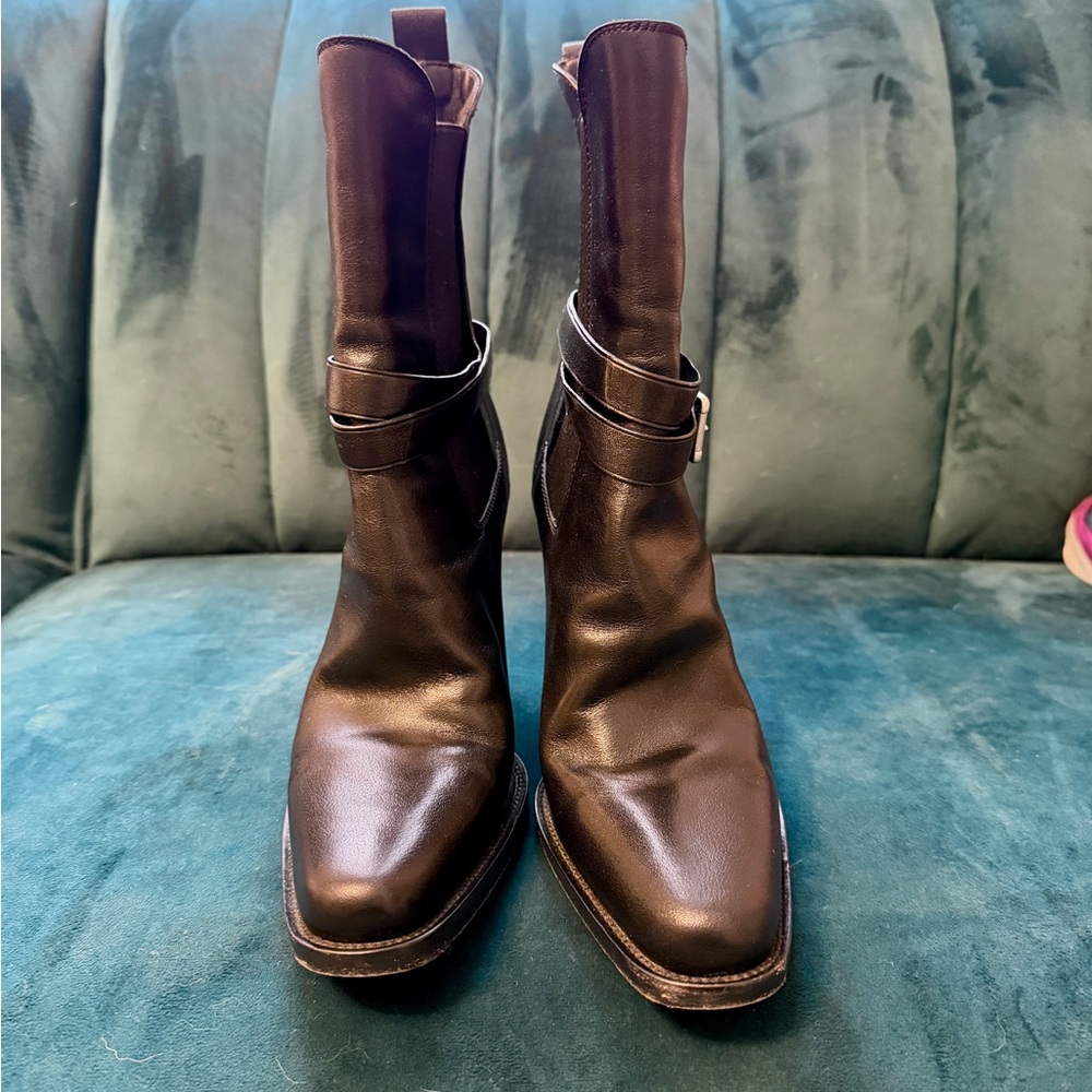 Prada Black Chelsea Heeled Leather Boots - Picture 3 of 6